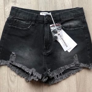 Glamorous Washed Black Distressed Denim Shorts NWT